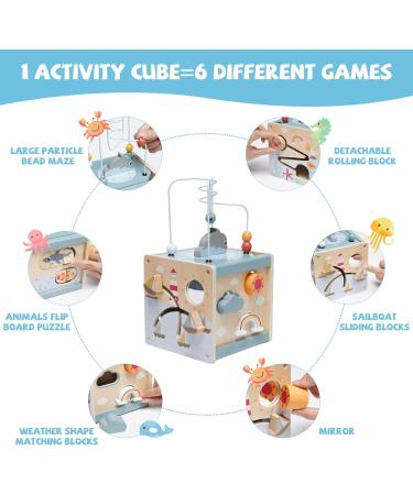 Nukdey Motor Cube Activity Cubes - 6 in 1 Montessori Wooden Toys for Kids 3+ Educational Plug-in Play Dice Sorting Center (Ocean Theme) - Buy Online on GoSupps.com