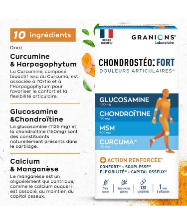 CHONDROSTEO GRANIONS + FORT JOINTS - Joints - Glucosamine Chondroitin MSM Harpagophytum Vitamin D3 - Flexibility Mobility - 120 Tablets - Made in France - Buy Online on GoSupps.com