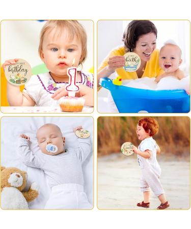16-Piece Wooden Jungle Animal Baby Milestone Cards | Double-Sided Safari Monthly Markers for Newborn Photos | Baby Shower Photo Props - Buy Online on GoSupps.com