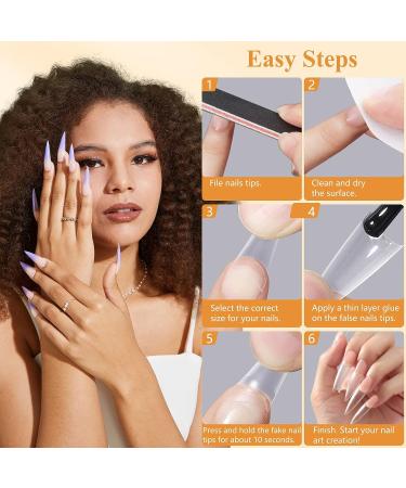 Lionvision 240PCS Half Cover Stiletto Nails Tips Pre Shaped - Clear Traceless Gel Curved False Nails for French Nail Extension - 12 Sizes Coffin Nail Tips Set - Buy Online on GoSupps.com