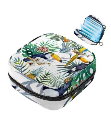 Menstrual Pad Bag with Zipper Ladies Napkin Bag Tampons Collection Pouch for Women and Girls (Tropical)