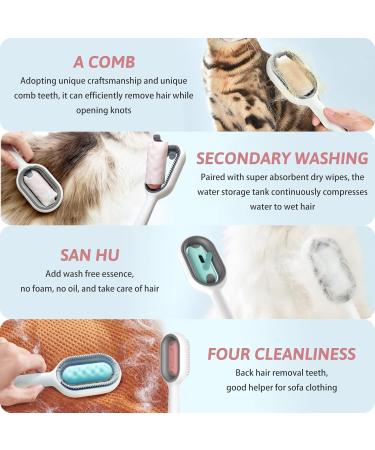 4-in-1 Pet Hair Cleaning Brush - Self-Cleaning Cat Comb with Water Tank & Wipes - Short Pink - Buy Online on GoSupps.com