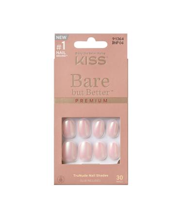 KISS Bare But Better Press-On Nails Nail glue included 'Mocha' Light Nude skin Short Size Oval Shape Includes 30 Nails 2G Glue 1 Manicure Stick 1 Mini File