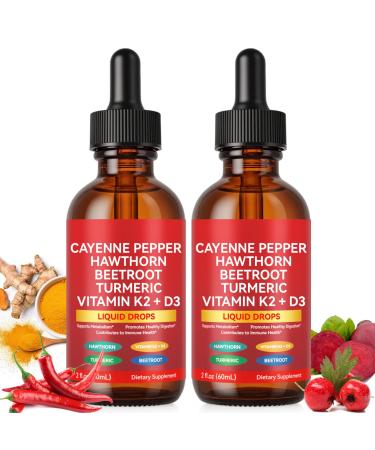 Cayenne Pepper Drops Supplement 2Pack Rethes Cayenne Pepper Liquid Drops for Digestive Support Vitamin D3 K2 Beet Root Powder Ceylon Cinnamon Digestion Circulatory Heath Support - 2 Fl Oz
