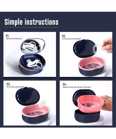 Denture Case Set - Portable Retainer Bath Box for Travel | Cleaning Care Aligner Mouth Guard with Strainer & Mirror (Blue) - Buy Online on GoSupps.com