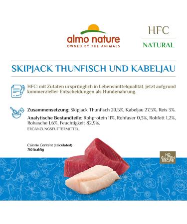 Almo Nature HFC Natural Wet Dog Food - Skip Jack Tuna & Cod 290g (12 Pack) - Premium Quality  - Buy Online on GoSupps.com