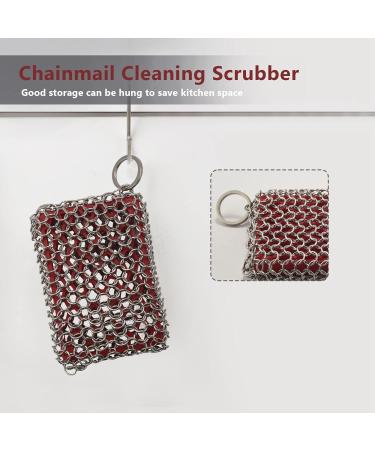 Dewedrt Cast Iron Skillet Cleaner 316 Stainless Steel Chainmail Cleaning Scrubber Silicone Scrubber for Kitchen Cookware - Buy Online on GoSupps.com