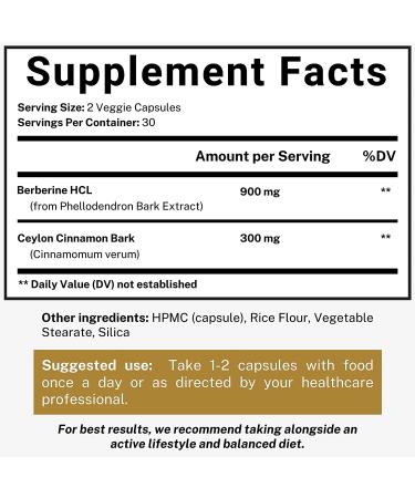 Berberine 1200mg HCL + Ceylon Cinnamon Capsules | Metabolic & Immune Support | AMPK Activator Complex | Cardiovascular Support | 1200mg Berberine HCL Supplement - Buy Online on GoSupps.com