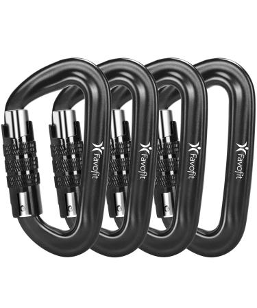 Favofit Auto Locking Carabiner Clips, 4 Pack, 12KN (2697 lbs) Heavy Duty Caribeaners for Camping, Hiking, Outdoor & Gym etc, Twistlock Carabiners for Dog Leash & Harness Black