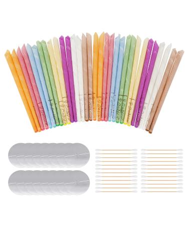Ear Candles 32pcs All Natural Beeswax Hopi Ear Candle Cones with Drip Protectors Disks Cotton Swab Ear Wax Removal Candle Kit with Natural Organic Beeswax (32)