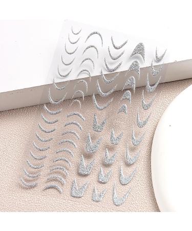 3D Glitter Silver French Nail Stickers - Self-Adhesive Butterfly Star & Heart Designs for Stunning Nail Art - Buy Online on GoSupps.com