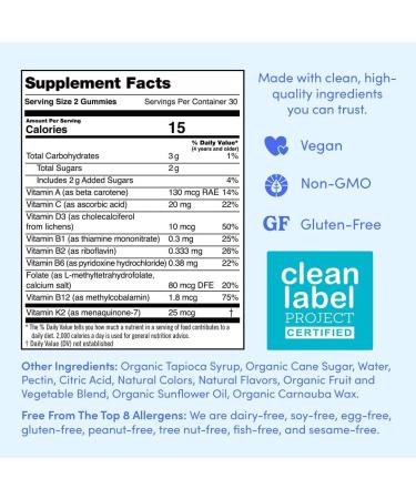 FIRST DAY Kids Multivitamin Gummies - Organic Fruits Essential Vitamins A D3 B6 B12 C K2 - Supports Growth Brain Function & Immunity - 30 Day Supply 60 Count - Low Sugar - Buy Online on GoSupps.com