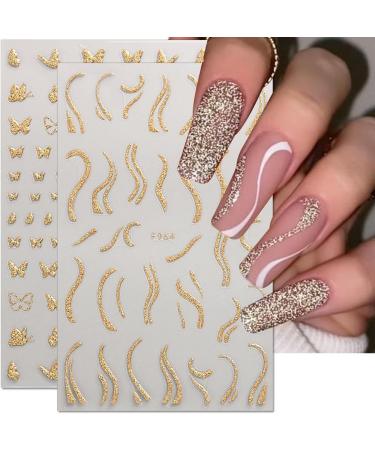 8 Leaves French Nail Ticker | Self-Adhesive Glitter Gold Nail Art Stickers - Butterfly & Star Designs - Perfect Nail Accessories for Stunning Nail Designs - Buy Online on GoSupps.com