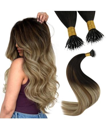 Youngsee nanoring extensions real hair balayage nanoring extensions 35cm hair recovery real hair nanoring brown balayage blond nano hair extensions nano extensions real hair 50g #2/6/24 35 cm-nano 2-3/6/24