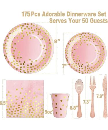175PCS Pink and Rose Gold Plates Napkins Party Supplies  Severs 25 Disposable Party Plates  Plastic Forks Knives Spoons  Golden Dot Paper Plates  Napkins Cups for Baby Shower Decorations Pink Party 175 PCS Pink and Rose Gold Glitter - Buy Online on GoSupps.com