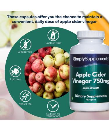 Apple Cider Vinegar 750mg Capsules - 180 Vegan Capsules | Up to 3 Months Supply - SimplySupplements - Buy Online on GoSupps.com
