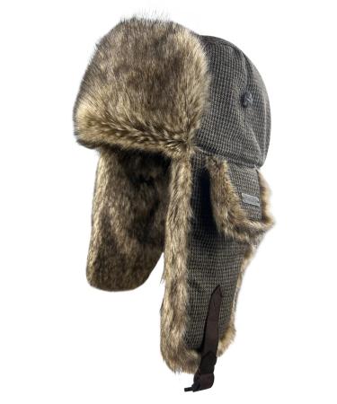 Winter Trapper Hat for Men Women Russian Faux Fur Ushanka Aviator Bomber Hat Mens Trapper Hat with Ear Flaps Climbing Hiking Brown-3 Large-X-Large