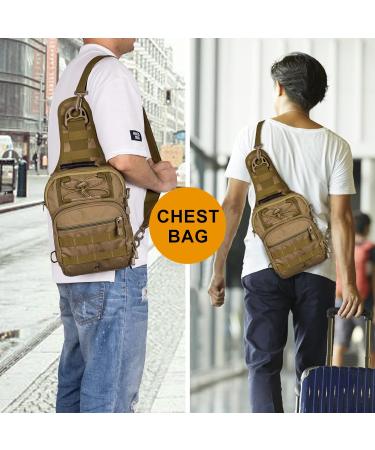 Huntvp Tactical Breast Pocket Military Shoulder Bag - Molle Crossbody Sling Backpack for Men - Adjustable Outdoor Gear for Hiking & Travel - Brown - Buy Online on GoSupps.com