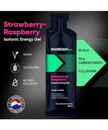 Evotion Pro High Energy Gel - 5 x 60ml | 80kcal 20g Carbs - Strawberry Raspberry Power Gel for Running &amp; Marathon Energy - Buy Online on GoSupps.com