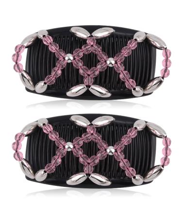 Kytpyi hair comb for sticking hair clips women 2 pieces fashionable stretchable hair clip for thick fine hair durable double hair comb pearls for women girls hair accessories diy hairstyle (pink) - Buy Online on GoSupps.com