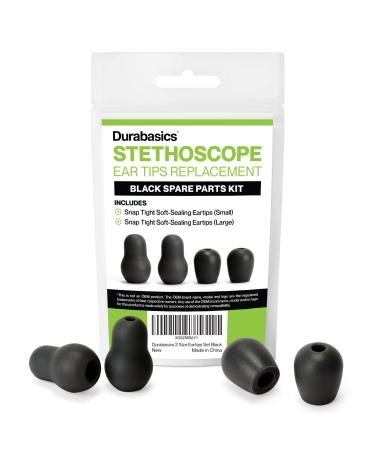 Durabasics Stethoscope Ear Tips Replacement for Littmann Stethoscopes - Compatible with Littman Ear Tips Replacement, Stethoscope Ear Pieces, Littmann Stethoscope Parts & Cardiology IV Parts - Black