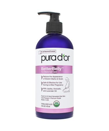 PURA D'OR BetterBelly Organic Aloe Vera Gel For Scar Healing & Stretch Marks - C Section Postpartum Essentials Pregnancy Must Have For Surgical Scars - Body Skin Care Products Scar Lotion 16oz