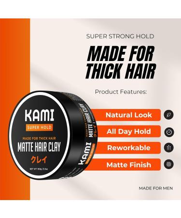 Kami Matte Hair Styling Clay for Men - Strong Hold Long-Lasting Finish for Thick Hair - Premium Men's Hairstyling Clay - Buy Online on GoSupps.com