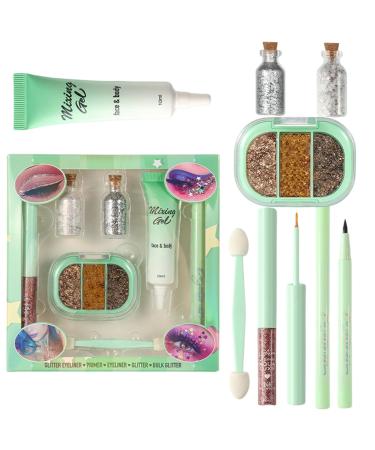 G n rique Glitter Eyeshadow - Waterproof Cosmetics with Eyeliner | Pearlescent Eye Makeup Set - for Beginner Girls Parties Travel Holidays Birthdays Dates Weddings Bars