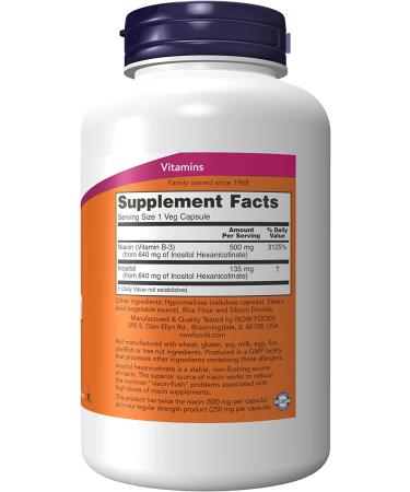 Now Foods Niacin Flush-Free 500 mg - Double Strength 180 Veg Capsules | Supports Heart Health - Buy Online on GoSupps.com