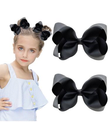 2 Pieces 4" Hair Bow Grosgrain Ribbon Hair Bows with Alligator Clips for Baby Girls Infant Toddlers Kids (Black)