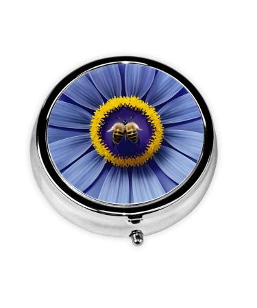 Flower Heart Beeround Pill Box 3 Compartment Round Pill Box Organizer Portable Travel Pill Box for Traveling.
