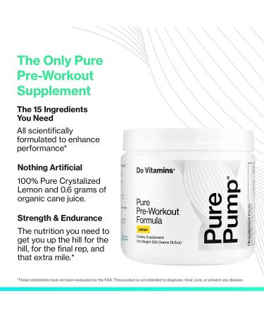 PurePump All-Natural Preworkout Powder - Boost Energy, Focus, and Endurance | Keto, Vegan, Non-GMO | Citrulline, Beta Alanine | Lemon Flavor (30 Servings) - Buy Online on GoSupps.com