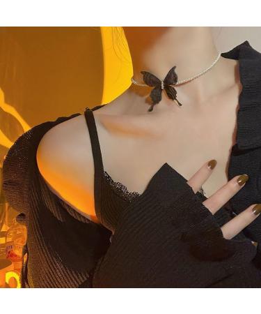 Shop Oralgo's Stylish Black Butterfly Necklace | Fashion Jewelry with Imitation Pearls & Rhinestones | Perfect for Any Occasion - Buy Online on GoSupps.com