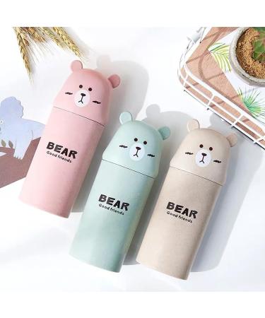 Dbaily Kids Toothbrush Set - 3 Travel Toothbrushes & Case | Waterproof Bear Design for Camping & School - Pink Green Beige - Buy Online on GoSupps.com