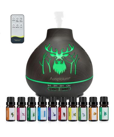 Diffuser essential oils aroma diffuser for humidifier 500ml dark brown 10 * 10ml with 15 colors LED light 3 timing modes automatic shutdown if there is no water.Green