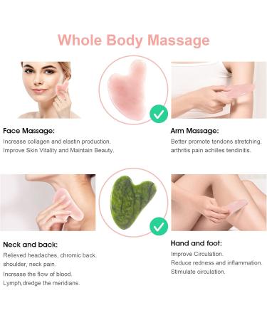 Yosemy 2stk Gua Sha Set - Jade Face Massage Stone & Rosenquarz Tool | Spa Beauty Care for Neck & Body | Crystal Heart Shape - Buy Online on GoSupps.com
