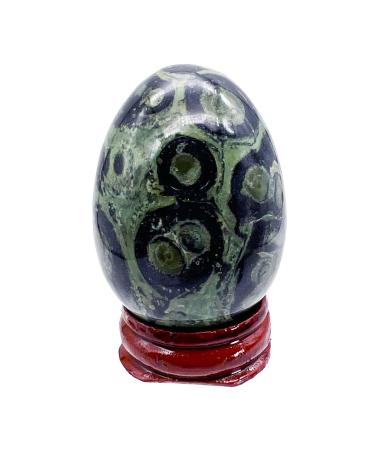 Ladeukoi Stone Egg Figurines Polished Healing Crystal Easter Eggs Ball Sculpture with Wooden Stand 45mm Tall Kambaba Jasper