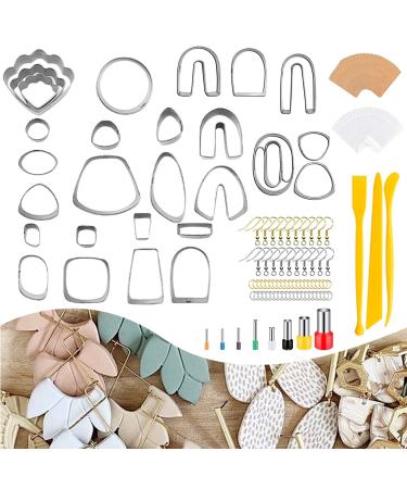 Apiemo 138 Pcs Polymer Clay Cutters Set  Classic Shapes Clay Earring Cutters Molds for Polymer Clay Earring Jewelry Making with Earring Cards Bag  Earring Hooks  Jump Rings M1
