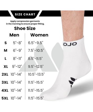 Mojo Compression Socks - Black & White Ankle Length (15-20mmHg) - Medium Support for Men & Women - 8 Sizes Available - 1 Pair XL White - Buy Online on GoSupps.com