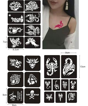 Henna Tattoos Stencils - 10 Large Temporary Tattoo Templates for Men, Boys, Adult & Teens - Buy Online on GoSupps.com
