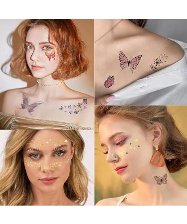 Tazimi Glitter Face Temporary Tattoos - 16 Sheets | Butterfly, Daisy, Totem, Snowflake | Halloween Makeup for Women & Girls | Metallic Freckles, Facial Decoration for Dancer Costume Parties - Buy Online on GoSupps.com