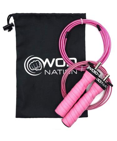 WOD Nation Attack Speed Jump Rope : Adjustable Jumping Ropes : Unique Two Cable Skipping Workout System : One Thick and One Light 11 Foot Cable : Perfect for Double Unders forCrossfit : Fits Men and Women Pink