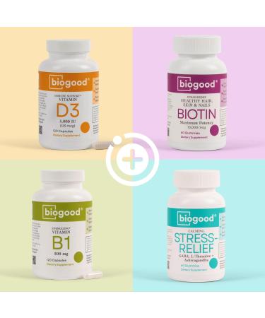 Biogood Vitamin D3 5000iu Daily Supplement - 120 Capsules | Non-GMO, Gluten-Free, Nut-Free, Soy-Free - Buy Online on GoSupps.com