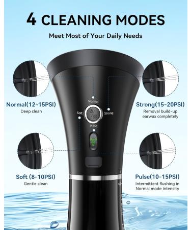 Upgraded Ear Wax Removal Tool - Safe Ear Cleaner with Temperature Sensor & 4 Pressure Levels - Effective Ear Irrigation Kit - IPX7 Waterproof & USB-C Cable - Buy Online on GoSupps.com