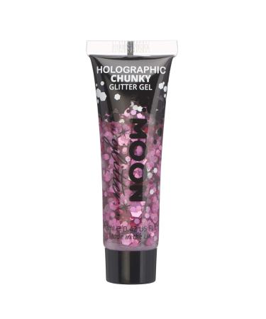 Holographic Chunky Face & Body Glitter Gel by Moon Glitter - Pink - Cosmetic Festival Glitter Face Paint for Face Body Hair Nails - 12ml - Buy Online on GoSupps.com