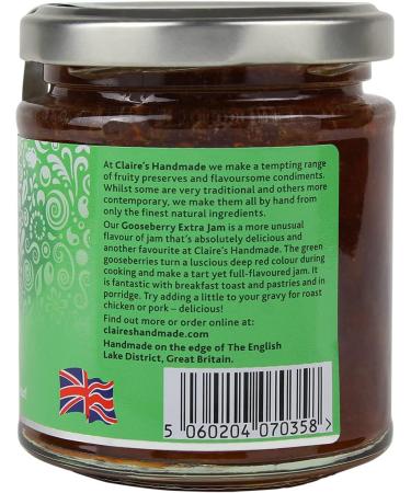 Claire's Handmade | Gooseberry Extra Jam | Breakfast Treat | Great Taste | Tangy Flavour | Gluten Free | GMO Free | Suitable for Vegetarians & Vegans | 227g Jar (Pack of 2) - Buy Online on GoSupps.com