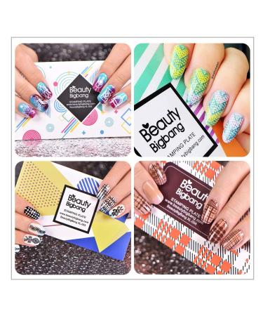 BEAUTYBIGBANG 4Pcs Geometric Nail Stamping Plate Set - Plaids, Stripes, and Shapes Nail Art Design Kit - Buy Online on GoSupps.com