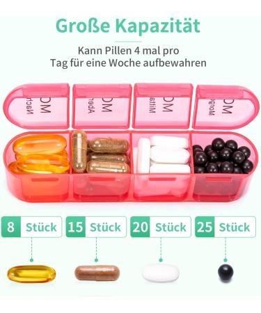 7-Day Pill Organizer with 4 Compartments - Large Portable Medication Box for Tablets | Removable Cyan Housing - Ideal for Daily Dosing - Buy Online on GoSupps.com