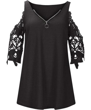 JEGULV Women's Cold Shoulder Floral Print Blouse - D-Black, XX-Large - Buy Online on GoSupps.com