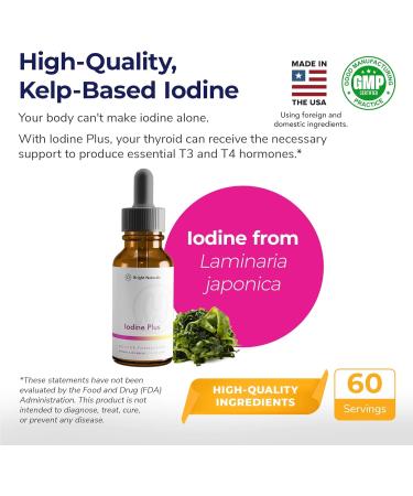 Bright Naturals Iodine Plus - Kelp-Based Liquid Supplement Supports Thyroid - Boosts Energy Improves Sleep and Enhances Mental Clarity 60 0.04% Servings - Buy Online on GoSupps.com